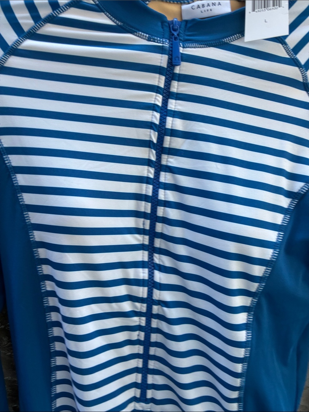Cabana Life Blue & White Striped Long Sleeve One-Piece Rash Suit SPF 50 L - Picture 4 of 9